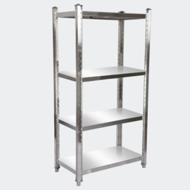 Opbergrek roestvrij staal 90x50x155cm met 4 planken voor restaurants