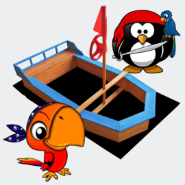 Houten zandbak boot vorm met vlaggenmast +doek