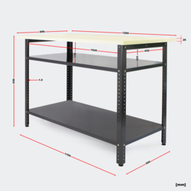 Werktafel metaalgrijs 120x60x95cm