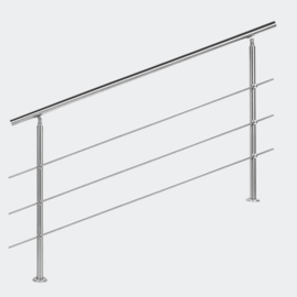 Leuning balustrade traprail rvs 3 dwarsbalken 160cm