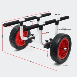 Aluminium trolley bootwagen kano kajak max. 90 kg met PU-wielen