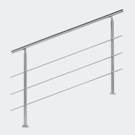 Leuning balustrade traprail rvs 3 dwarsbalken 140cm