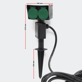 Buitenstopcontact tuin 2 stopcontacten plastic IP44 5m kabel
