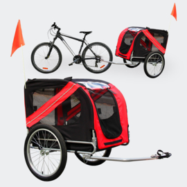 Hondenkar waterdicht fietskar trailer rood/zwart hond opvouwbaar