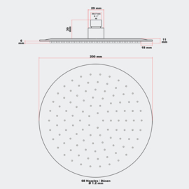 Regendouche douchekop rond RVS ultra dun 20 cm