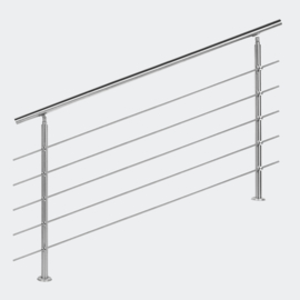 Leuning balustrade traprail rvs 5 dwarsbalken 160cm