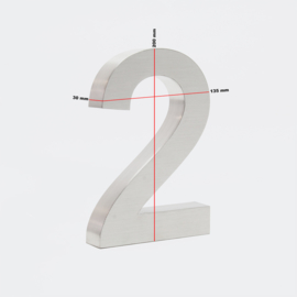Huisnummer 2 Arial rvs/inox 3D 20cm weerbestendig
