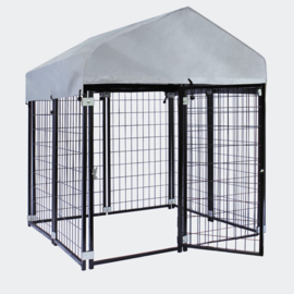 Hondenkennel met dak en stalen rooster 121x121x137cm voor buitenshuis