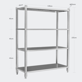 Keukenrek opbergrek in rvs/inox model 1