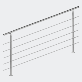Leuning balustrade traprail rvs 5 dwarsbalken 180cm