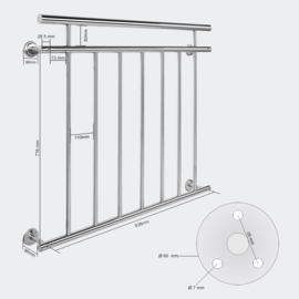Balkonleuning reling balustrade RVS 90 x 100cm