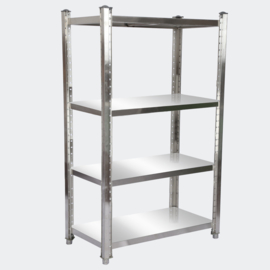 Opbergrek roestvrij staal 120x50x155cm met 4 planken voor restaurants