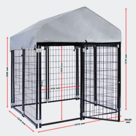 Hondenkennel met dak en stalen rooster 121x121x137cm voor buitenshuis