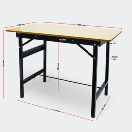 Opklapbare werktafel met liniaal en gradenboog 100 x 60 cm
