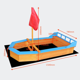 Houten zandbak boot vorm met vlaggenmast +doek