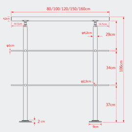 Leuning balustrade traprail rvs 2 dwarsbalken 120cm