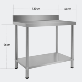 Werktafel inox rvs tuintafel 120 x 60 x 85 cm met rand