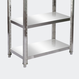 Opbergrek roestvrij staal 120x50x155cm met 4 planken voor restaurants