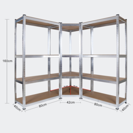 Hoekrek voorraadrek metaal 160cm 3 elementen