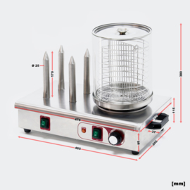Hot Dog worst verwarmer 650W met verwarmingsstaven voor broodjes