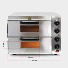 Pizza oven RVS 3000W dubbel met vuursteen en 2 ovens