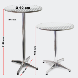 Ronde aluminium tafel inklapbaar in hoogte verstelbaar 74cm/114cm Ø60cm