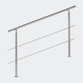 Leuning balustrade traprail rvs 2 dwarsbalken 140cm