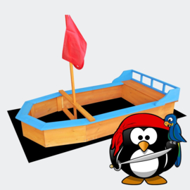 Houten zandbak boot vorm met vlaggenmast +doek
