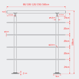 Leuning balustrade traprail rvs 4 dwarsbalken 180cm