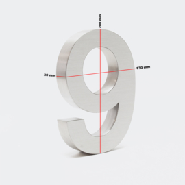 Huisnummer 9 Arial rvs/inox 3D 20cm weerbestendig