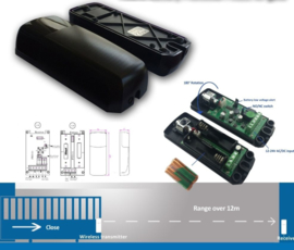 Set Hi-K5111 Universal, 180 Grad Richtungssensoren auf Batterie oder 12-24V. bis zu 12 Meter Reichweite. Einsetzbar in jeder Markenautomation. Perfekt für z.B. Schiebetore.