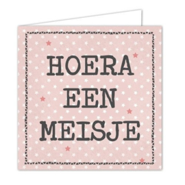 Hoera een meisje - wenskaart met envelop