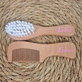 Baby borstel en kam met naam