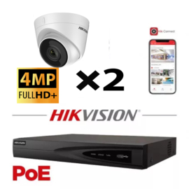 HIKVISION IP Camera Kit 2x Camera Lite Serie 4MP NVR 4xChannel POE- Harde Schijf 2Tb To Max 4x Camera
