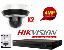 HIKVISION Pro IP Video Surveillance Kit POE 2X Cameras Motorized Domes IR 20M 4MP + 8-channel NVR Recorder H265 + HDD 2 TB
