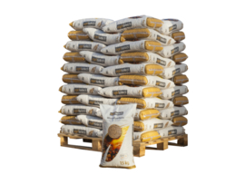 Pallet met 65 zakken witte houtpellets Agriselect ENplus A1 15 kg - afgehaald in Groenlo