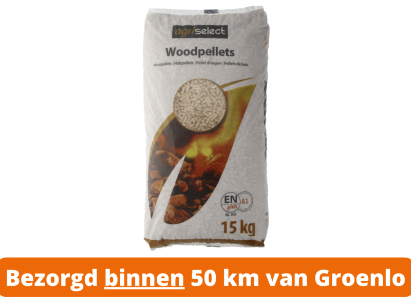 Witte houtpellets Agriselect ENplus A1 15 kg - bezorgd binnen 50 km van Groenlo