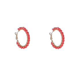 Oorbel Beads Hoop Bright Coral