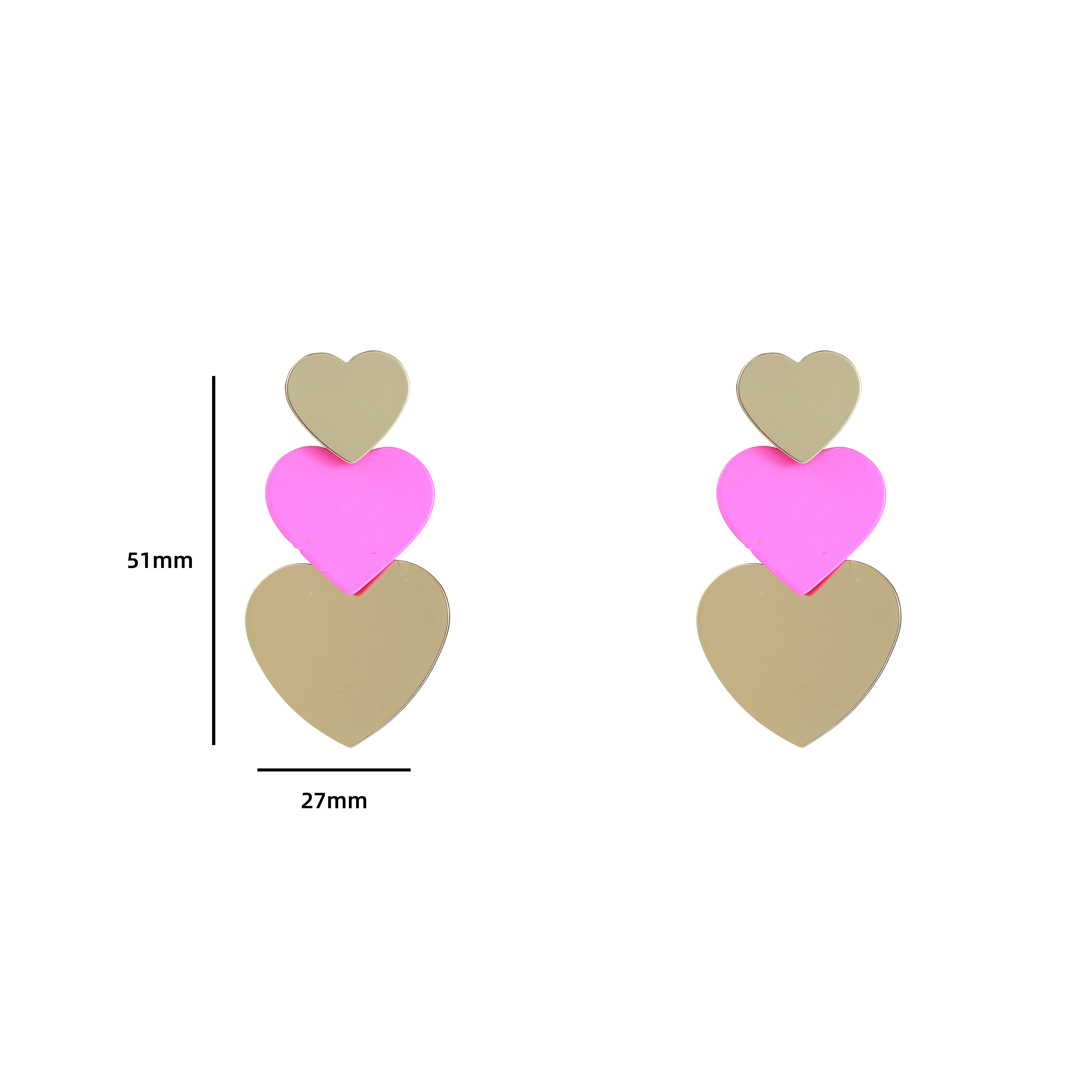 Oorbel Three Hearts Pink Gold