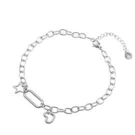Enkelbandje Heart Star Silver