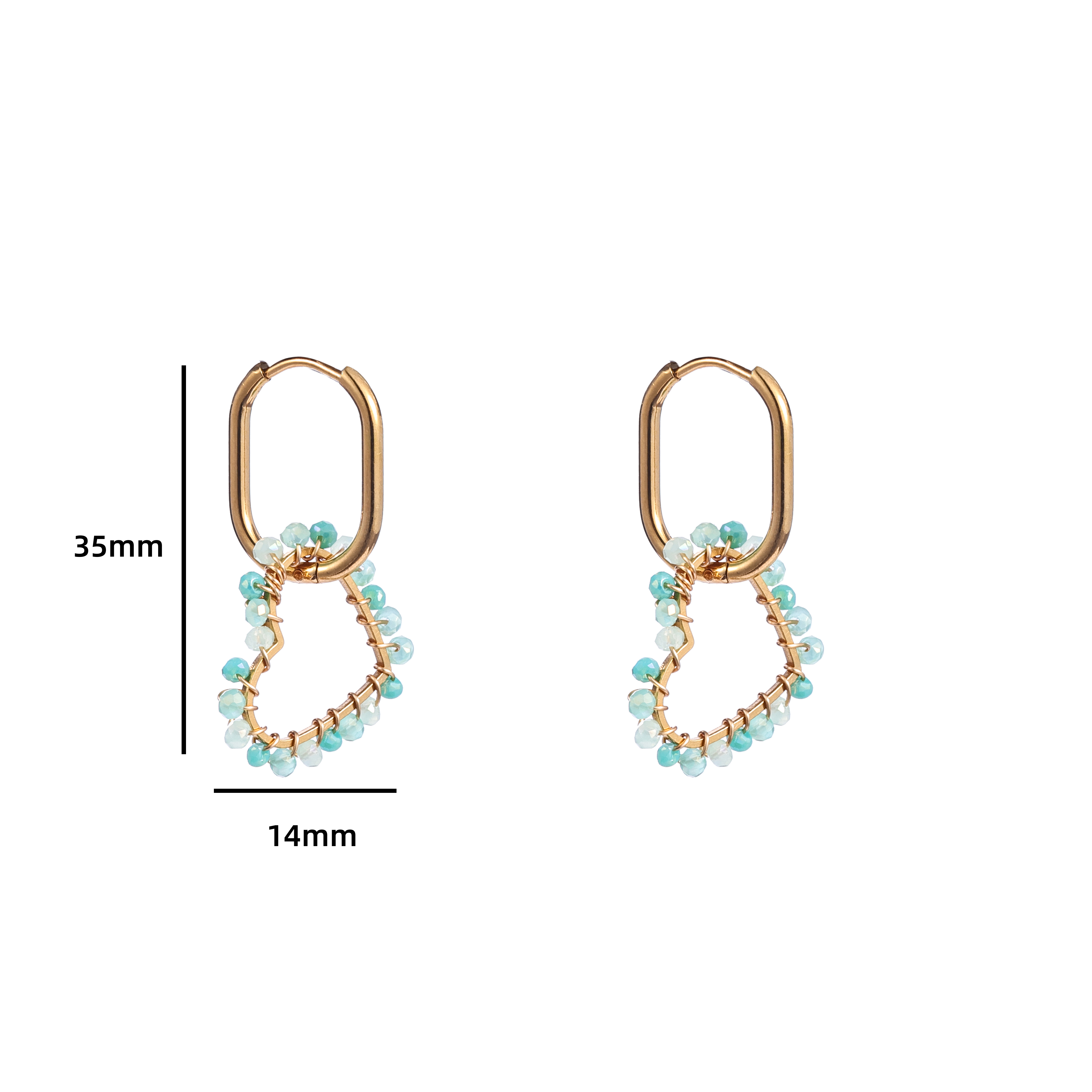 Oorbel Bead Heart Blue Gold
