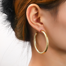 Oorbel Striped Hollow Hoop Gold