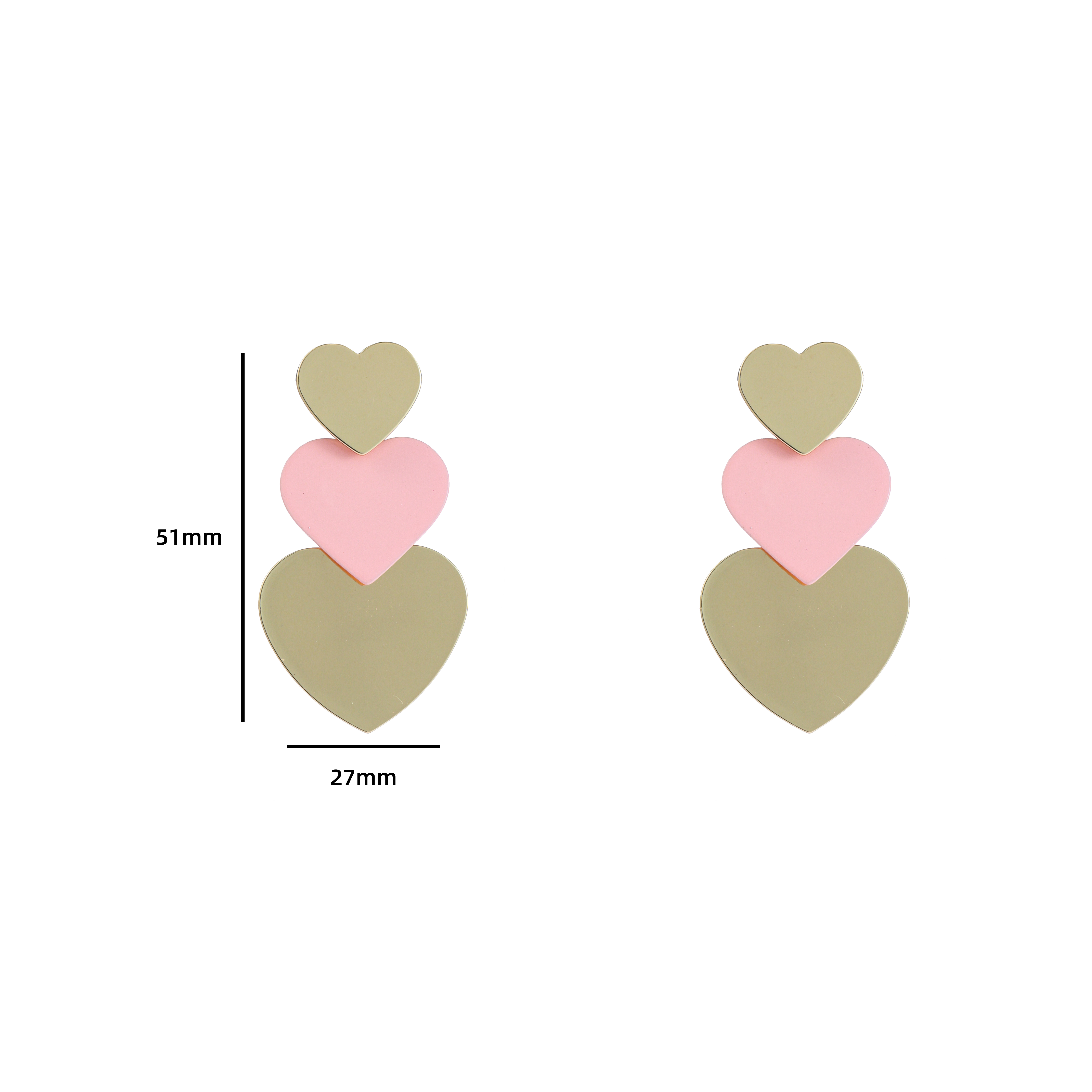 Oorbel Three Hearts Pastel Pink