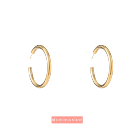Oorbel Striped Hollow Hoop Gold