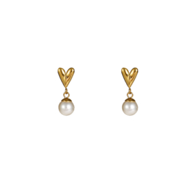 Oorbel Pearly Heart Stud Gold