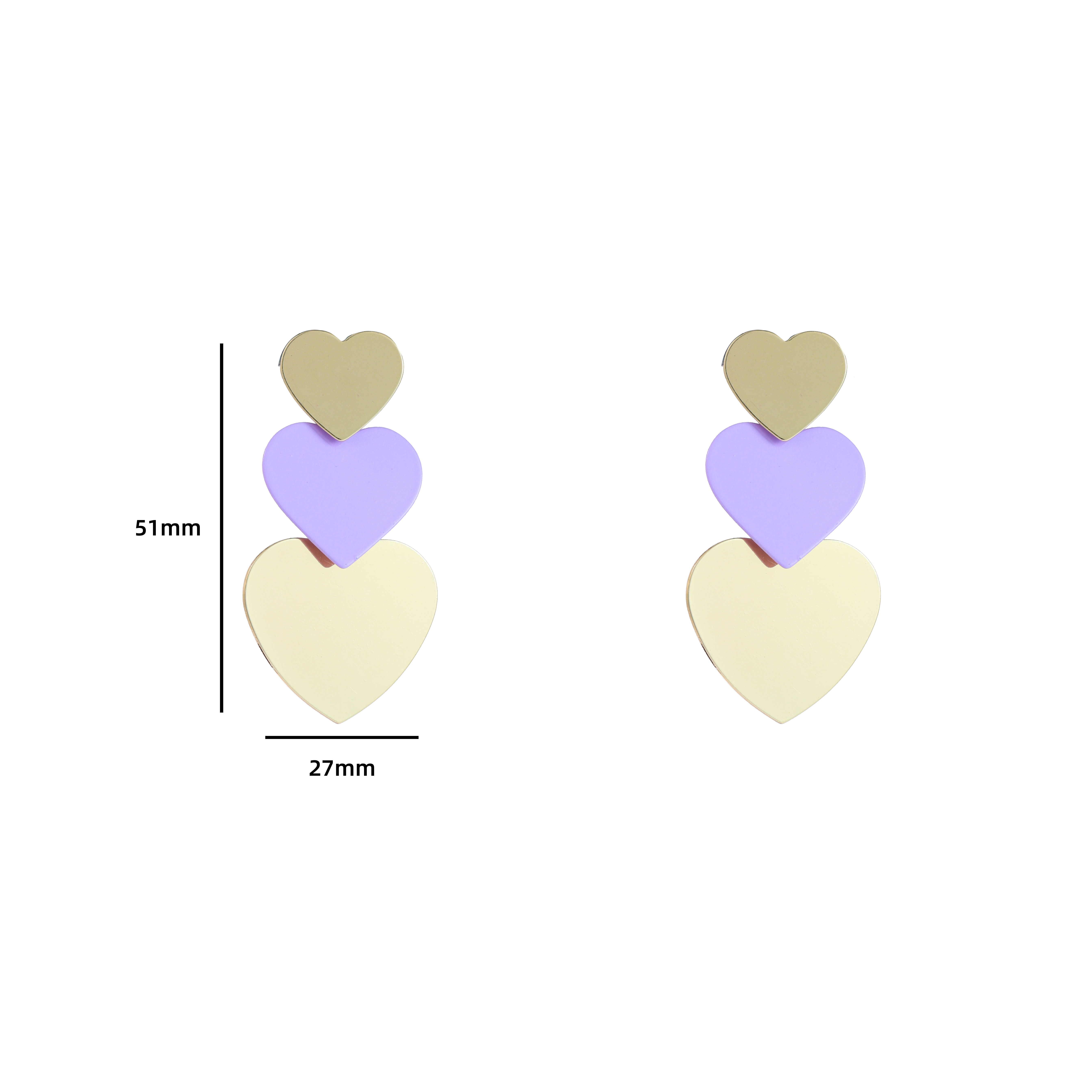Oorbel Three Hearts Purple Gold