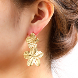 Oorbel Double Flower Stud 22mm 33mm Gold