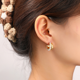 Oorbel Double Pearl Hoop Gold