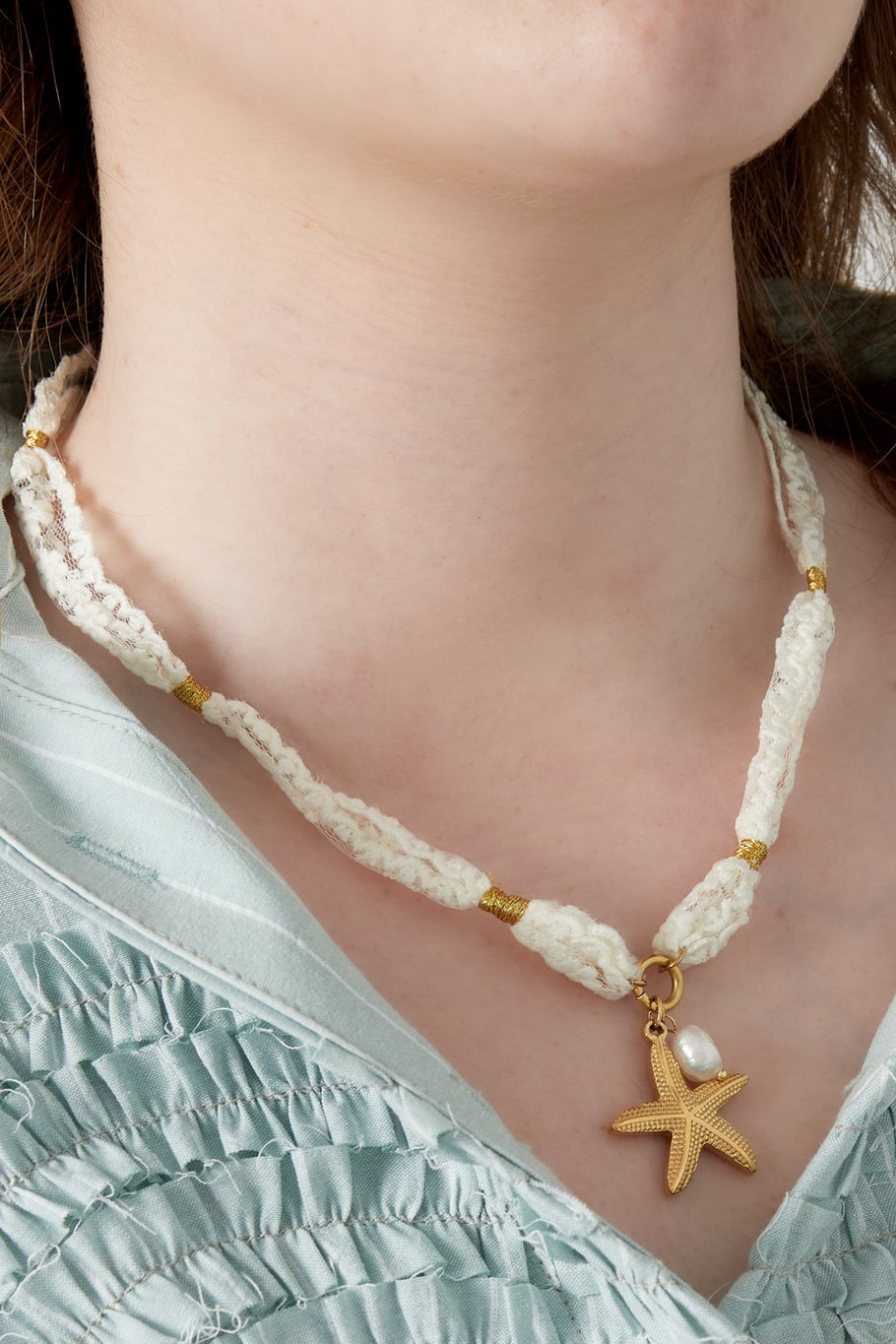 Ketting Seastar and Pearl Gold