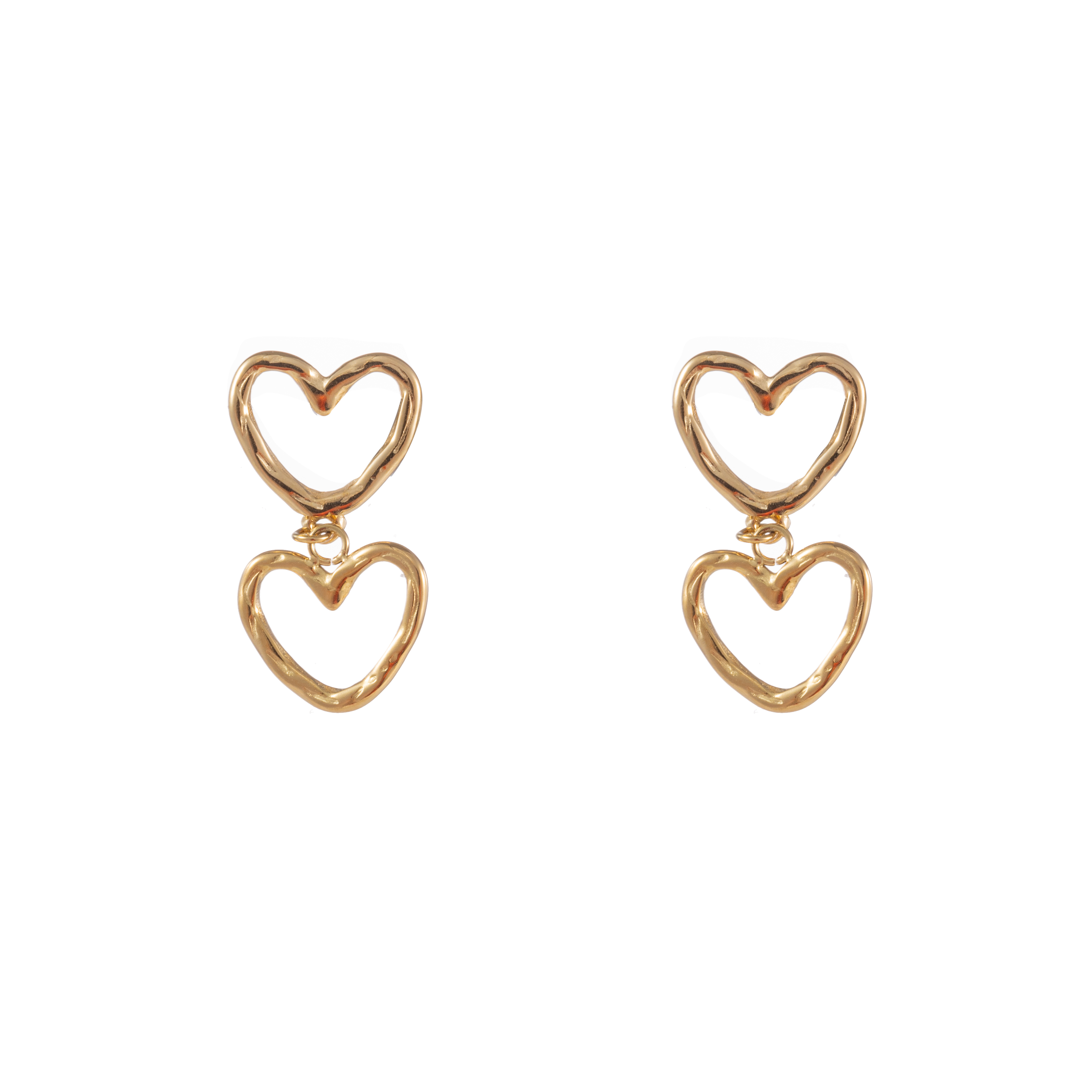 Oorbel Double Dangling Hearts Gold